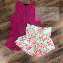 Load image into Gallery viewer, Aqua Floral Yoga Shorts
